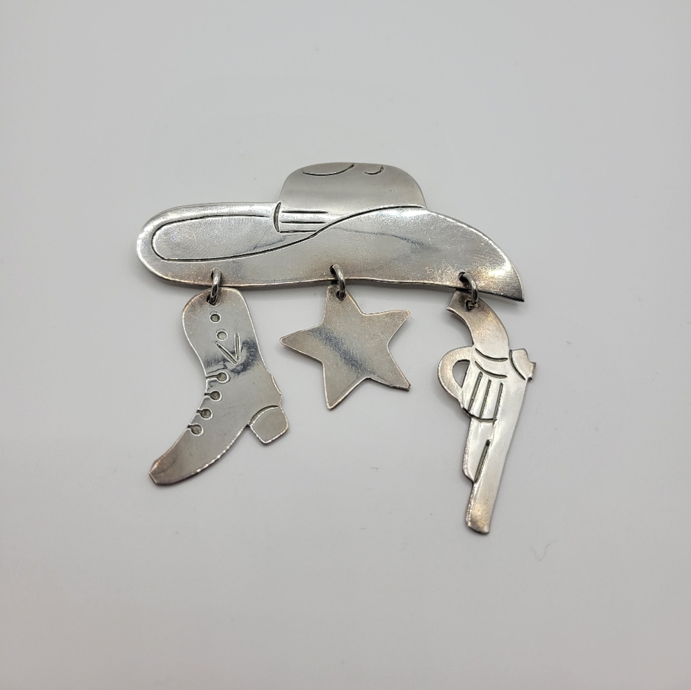 Vintage 925 Sterling Silver Taxco Mexico Large Western Cowboy Hat Pin Brooch - Picture 5 of 12